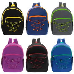 Buy 17" Bungee Bulk Backpacks in 6 Assorted Colors - Wholesale Case of 24 Bookbags