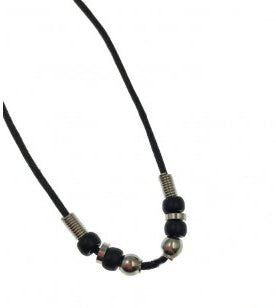 Wholesale Black Wax Cord Necklace 18" With SIlver Beads (sold by the dozen)