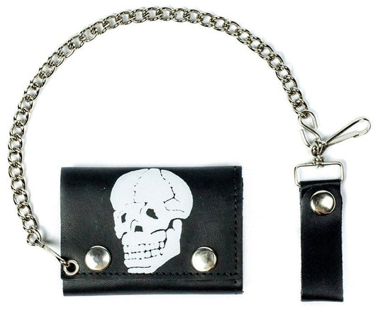 Wholesale BONE HEAD SKULL TRIFOLD LEATHER WALLETS WITH CHAIN (Sold by the piece)