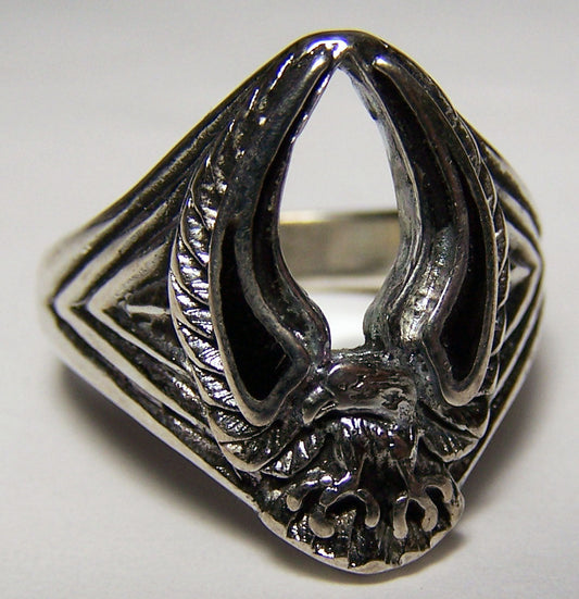 Buy EAGLE W INLAYED WINGS UP SILVER DELUXE BIKER RING *Bulk Price