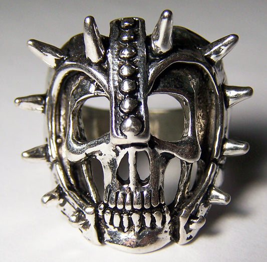 Wholesale SKULL WITH SPIKED FACE HELMET BIKER RING  (Sold by the piece) *