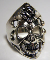 Wholesale SKULL WITH SPIKES & ROSE BIKER RING (Sold by the piece)