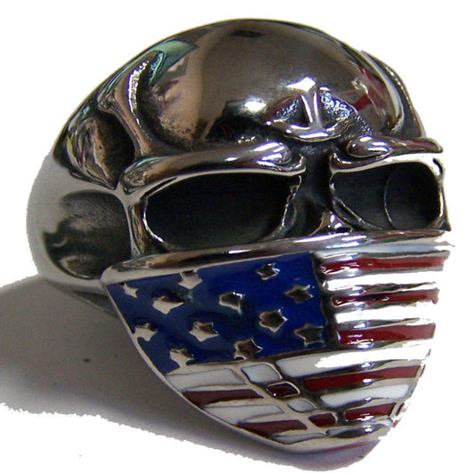 Skull Head American Flag Band Titanium Steel Men's Ring - Assorted Sizes