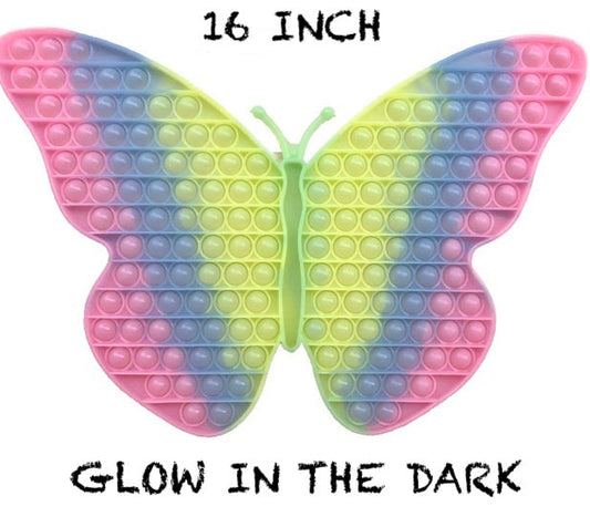Wholesale 16" GLOW IN THE DARK BUTTERFLY  BUBBLE POP IT SILICONE STRESS RELIEVER TOY  (sold by the piece )