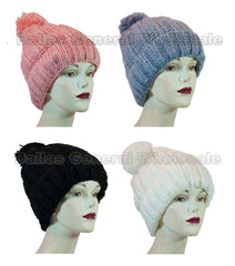 Bulk Buy Ladies Simple Pompom Knitted Beanies Hats Wholesale