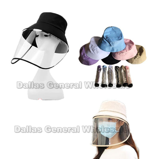Bulk Buy Adults Bucket Hats with Face Shield Wholesale