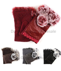 Girls Leather Fur Half Mitten Gloves Wholesale