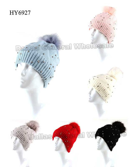 Ladies Fashion Beanie Hats w/ Fur Wholesale
