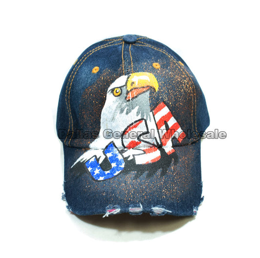 Bulk Buy USA Eagle Glitter Ladies Denim Caps Wholesale