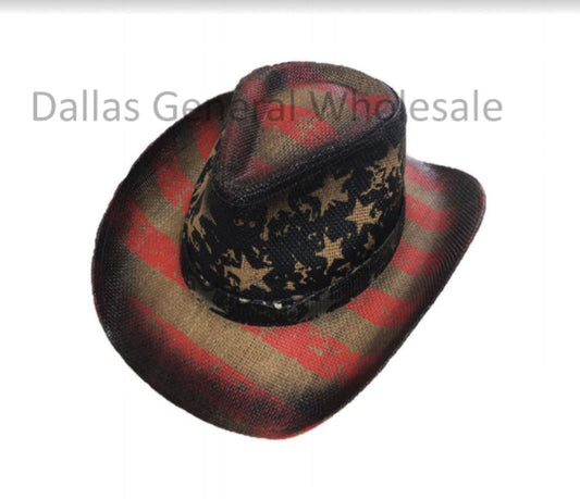 Bulk Buy Burnt USA Flag Straw Cowboy Hats Wholesale