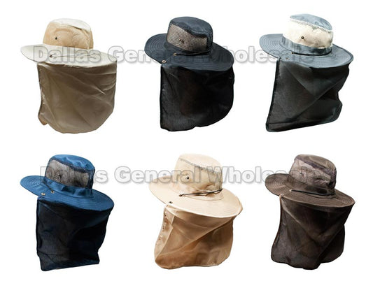 Bulk Buy Solid Color Vented Bucket Hats with Flap Neck Cover