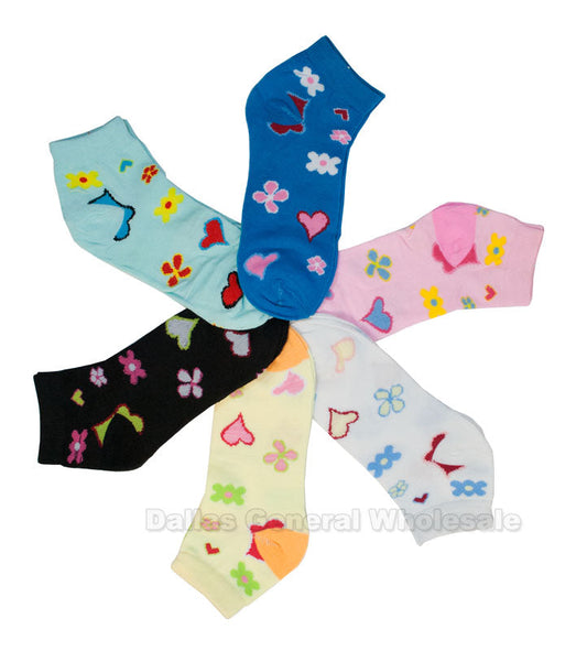 Bulk Buy Girls Casual Ankle Socks with Flower Prints Wholesale