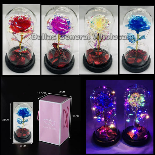 Bulk Buy Enchanted Light Up Roses in Glass Display Wholesale