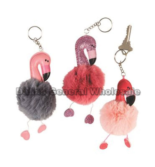 Bulk Buy Cute Flamingo Fuzzy Keychains Wholesale