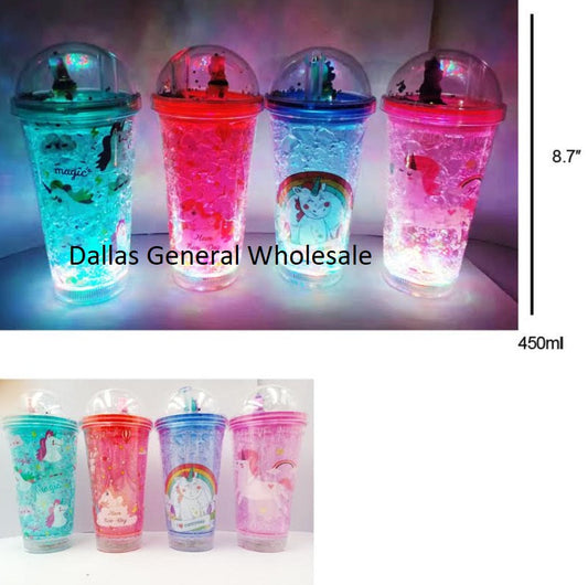 Bulk Buy Flashing Light Up Unicorn Cups w/ Straw Wholesale