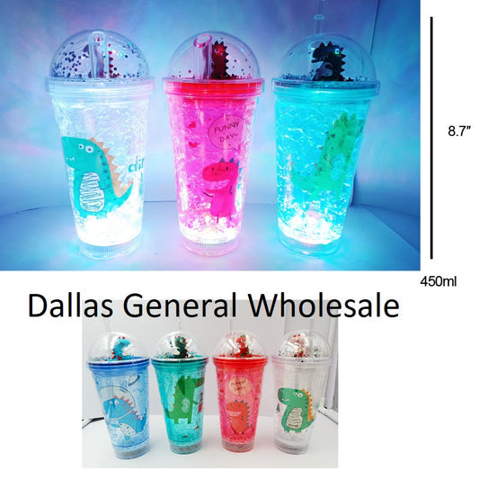 Bulk Buy Flashing Light Up Dino Cups w/ Straw Wholesale