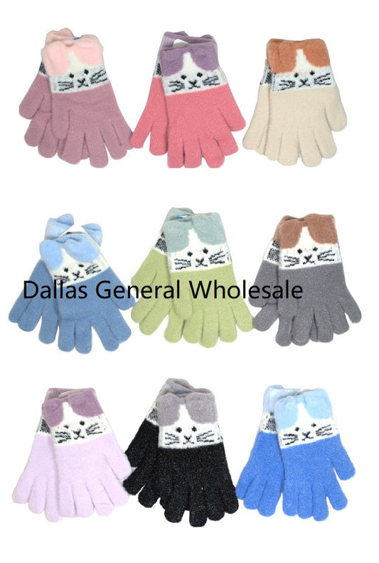 Girls Knitted Kitty Fleece Gloves Wholesale MOQ -1 pcs