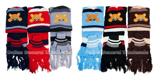 Bulk Buy Little Peeking Bear Boys Beanie Gloves Scarf Set Wholesale