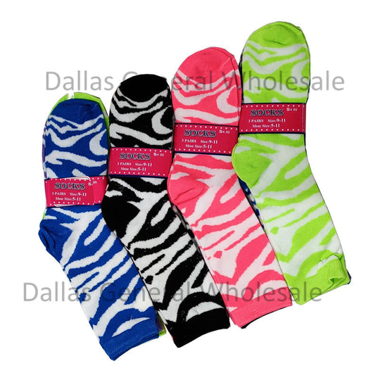 Bulk Buy Girls Zebra Crew Socks Wholesale