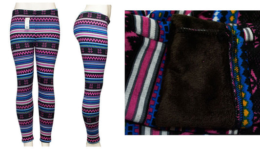 Ladies Fashion Printed Thermal Fur Lining Leggings Wholesale