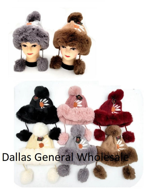 Bulk Buy Trendy Fur Knitted Princess Daisy Beanie Hats Wholesale