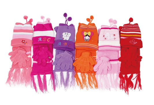 883647 Little Girls Beanie Gloves Scarf Set Wholesale MOQ 12