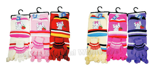 Little Girls 3 Pieces Beanie Gloves & Scarf Set Wholesale