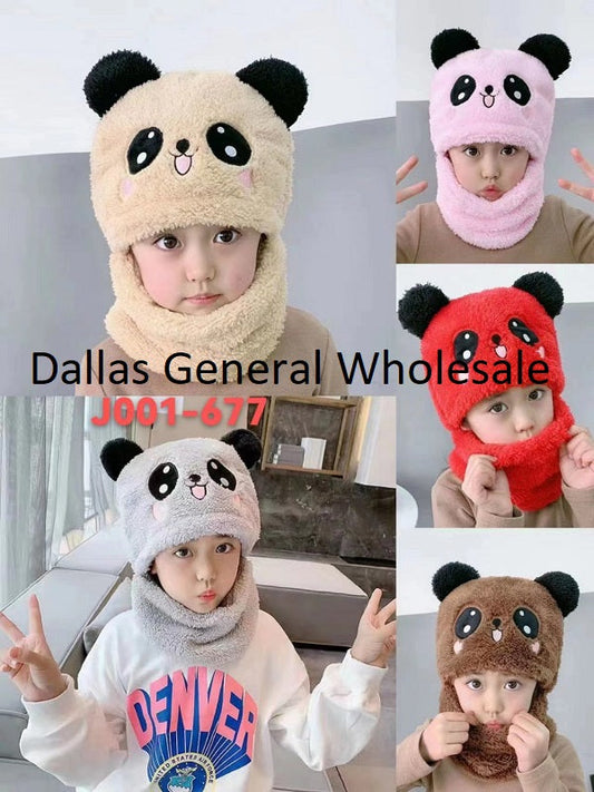 Bulk Buy Kids Fuzzy Panda Hat w/ Neck Scarf Set Wholesale
