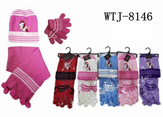 Little Girls Unicorns Beanie Gloves Scarf Sets Wholesale