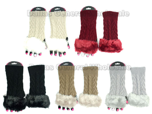 Girls Fashion Half Gloves with Fur Wholesale