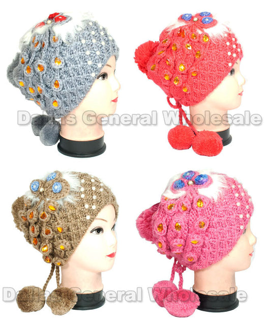 Girls Winter Fashion Pearl Studded Beanie Hats Wholesale