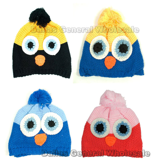 Childrens Owl Knitted Beanies Wholesale MOQ 12