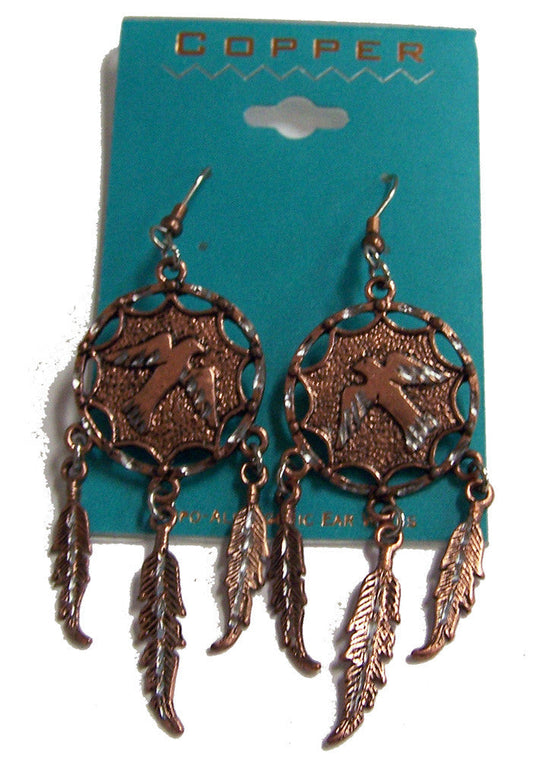 Wholesale Copper Eagle Dream Catcher Dangle Earrings For Women's ( sold by the  piece )
