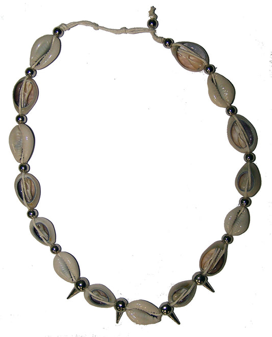Wholesale Natural Cow Sea Shell Necklace With Silver Spike Accents (Sold by DZ)
