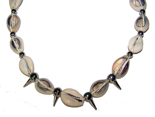 Buy COW SHELL NECKLACE / CHOKER WITH SILVER SPIKES- * CLOSEOUT NOW ONLY .50 CENTS EABulk Price