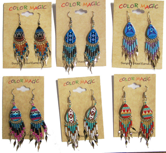 Buy TEAR DROP SHAPED NATIVE STYLE SEED BEAD DANGLE EARRINGS ( sold by the dozen or pieceBulk Price