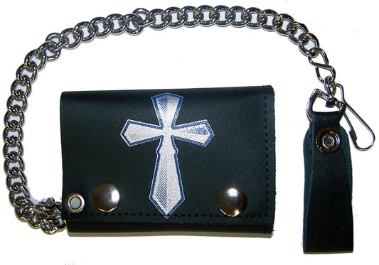 Wholesale CELTIC CROSS TRIFOLD LEATHER WALLET WITH CHAIN (Sold by the piece)
