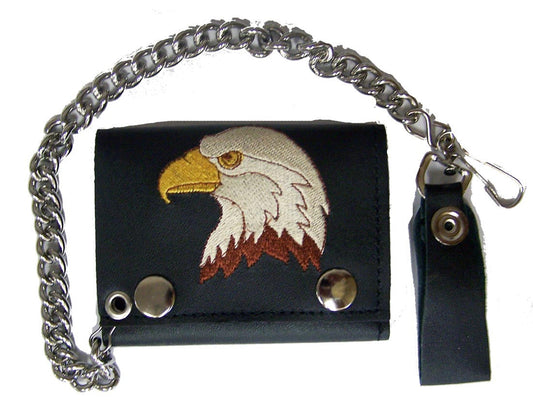 Buy EMBROIDERED EAGLE HEAD TRIFOLD LEATHER WALLET WITH CHAINBulk Price