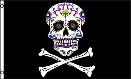 Wholesale PIRATE TATTOOED CANDY SUGAR SKULL 3' x 5' FLAG (Sold by the piece)