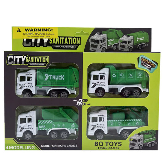 4 Pack Pull Back Toy Recycle and Garbage Truck Set