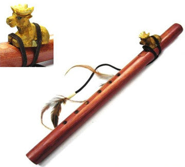 Wholesale Wooden Flute, Large, with Moose Wrapped on Top of Wood with Feathers  (Sold by the piece)