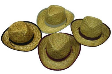 Kids Zig Zag Straw Cowboy Hats - Dozen-Pack with Assorted Color Bands