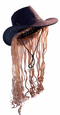Wholesale COWBOY HAT W LONG BLONDE HAIR  (Sold by the piece)