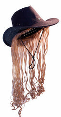 Wholesale COWBOY HAT W LONG BLONDE HAIR  (Sold by the piece)
