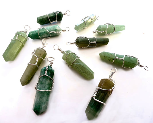 Buy GREEN AVENTURINE WIRE WRAPPEDCUT STONE PENDANTS ( sold by the piece, dozen or necklace)Bulk Price