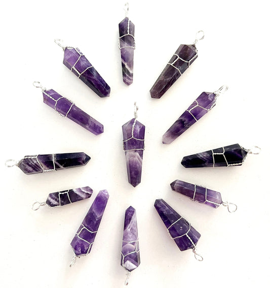 Buy WIRE WRAPPED AMETHYST CUT STONE PENDANTS ( sold by the piece, dozen or necklaceBulk Price
