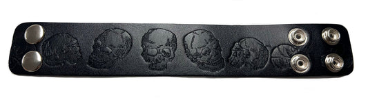 Wholesale THICK ENGRAVED SKULL BLACK LEATHER CUFF BRACELET(sold by the piece)