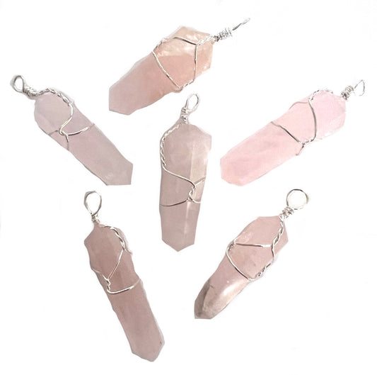 Buy ROSE QUARTZ WIRE WRAPPEDSTONE PENDANT (sold by the piece or on chain)Bulk Price