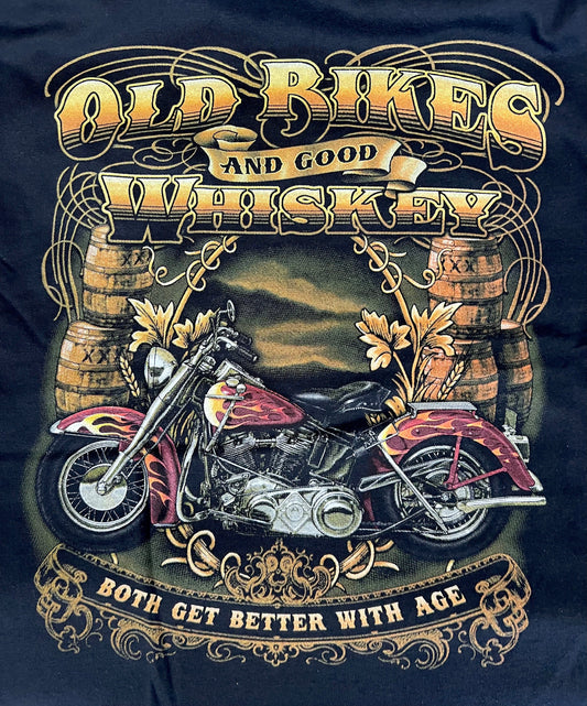 Wholesale VINTAGE OLD BIKES & GOOD WHISKEY BIKER BLACK SHORT SLEEVE TEE-SHIRT (Sold by the piece)