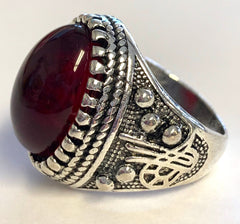 Buy Ruby red stone engravedmetal biker ring Bulk Price